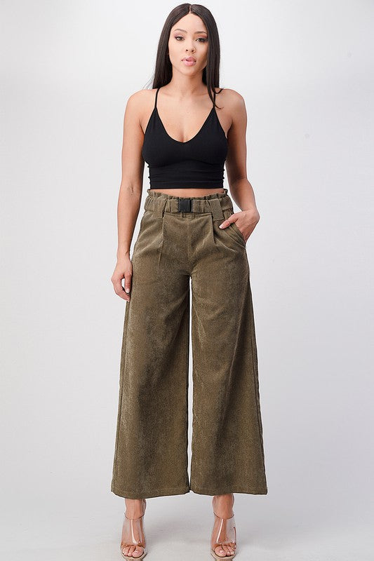 Corduroy Belt Pants - Olive