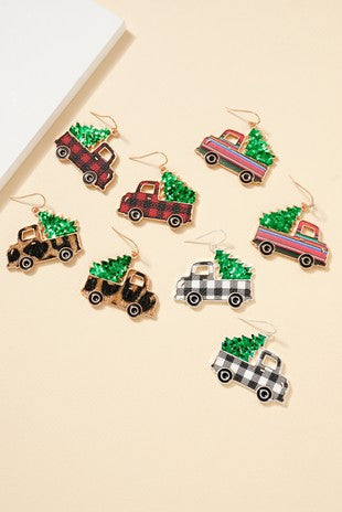 Christmas Tree Truck Dangling Earrings