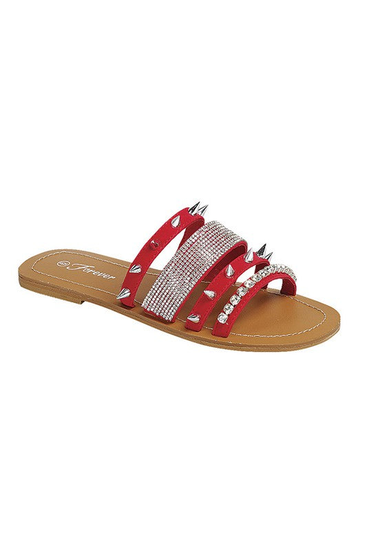 Open Toe Casual Stud Sandals - Red