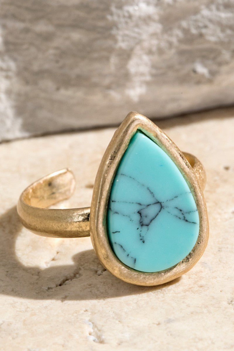 Teardrop Semi Precious Stone Ring - Turquoise