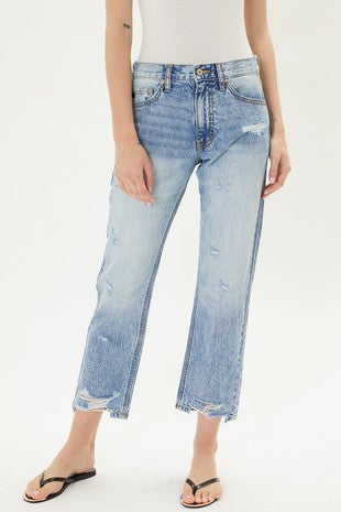Kan Can High Rise Straight Leg Cropped Jeans