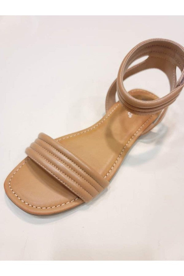 Open Toe Ankle Strap Casual Sandals - Tan
