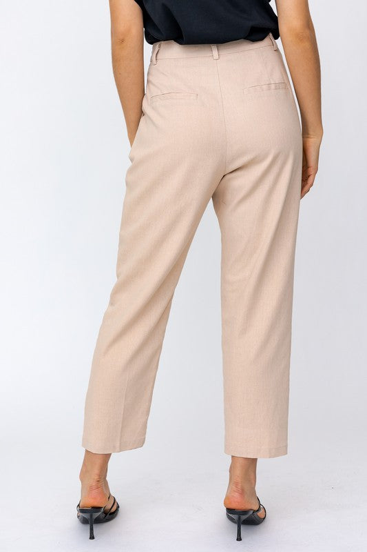 Pleated Linen Straight Pants
