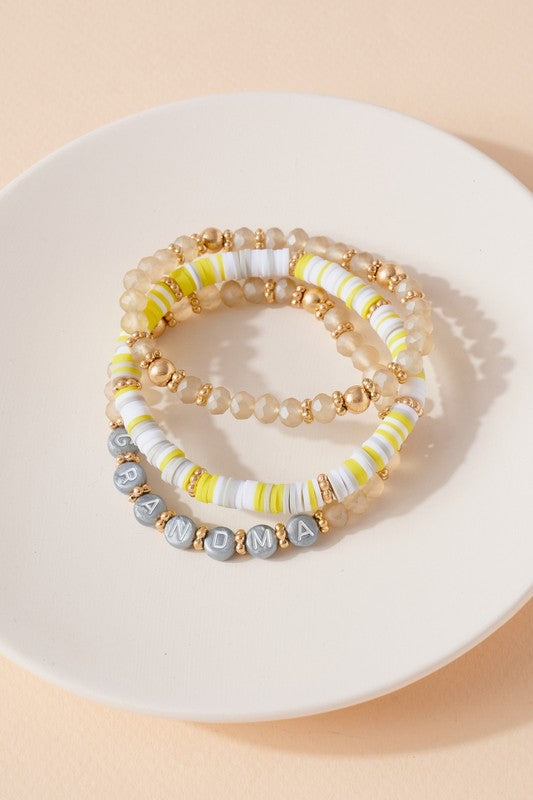 Inspirational Rubber Glass Beaded Bracelet Set - "Grandma"