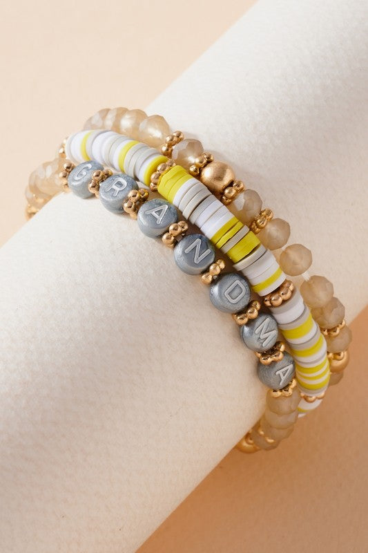 Inspirational Rubber Glass Beaded Bracelet Set - "Grandma"
