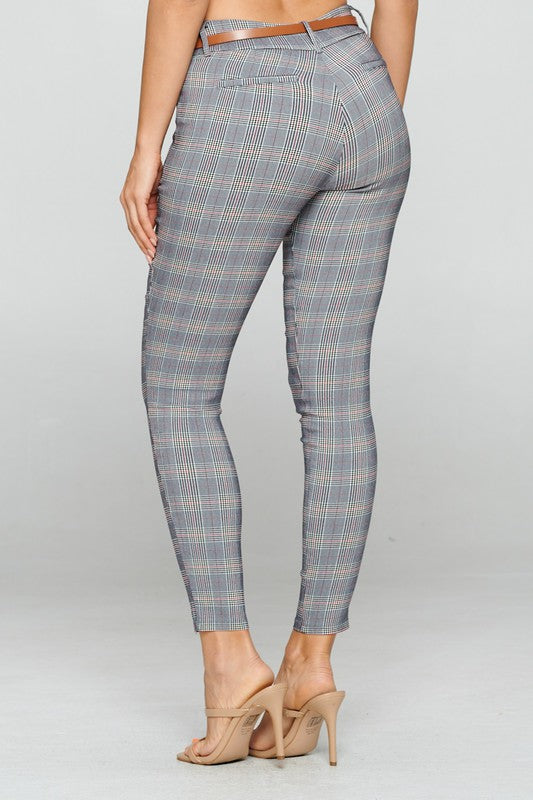 Belted Navy Plaid Pants