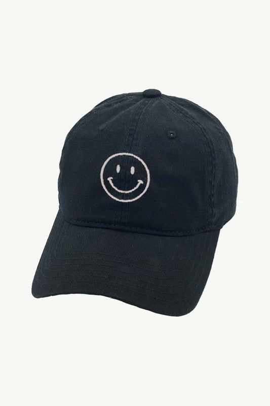 Smile Face Outlined Embroidery Baseball Cap - Black