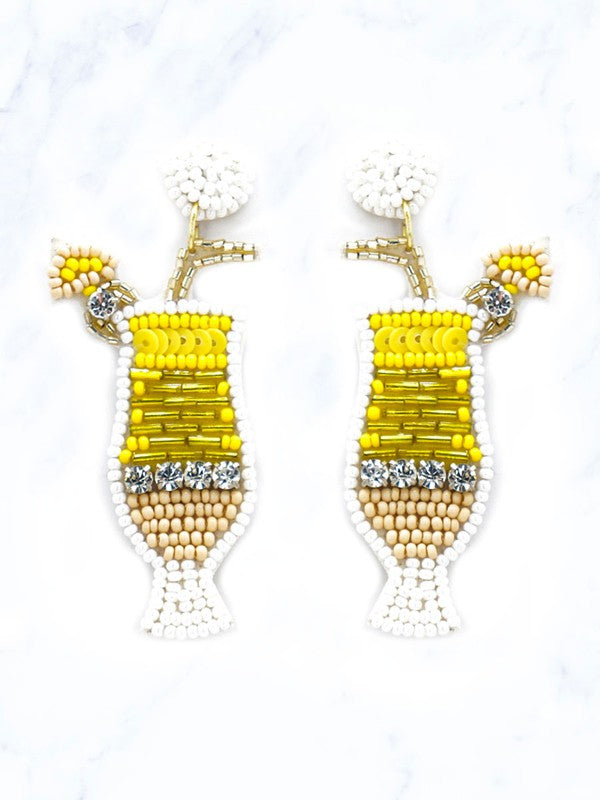 Beaded Cocktail Earrings - Yellow
