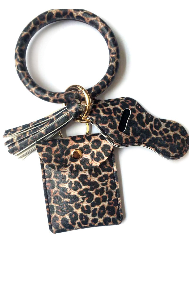 Brown Leopard Print Lipstick Bag Ring Bracelet Key Chain