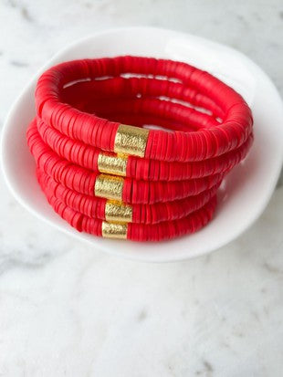 Siam Red Gold Barrel 8mm Heishi Bracelet
