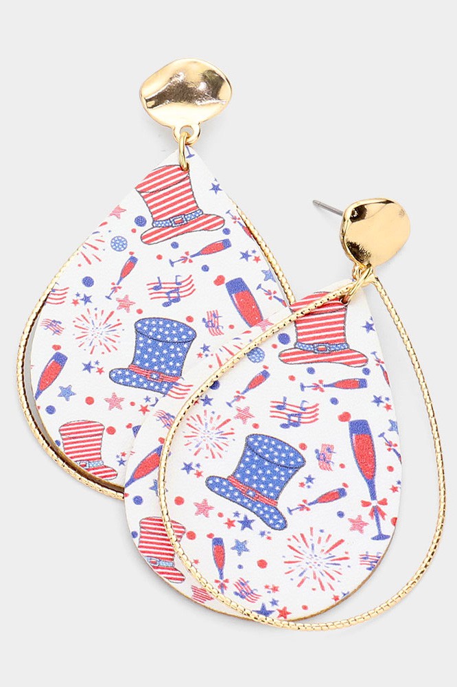 Happy 4th of July Faux Leather Layered Earrings