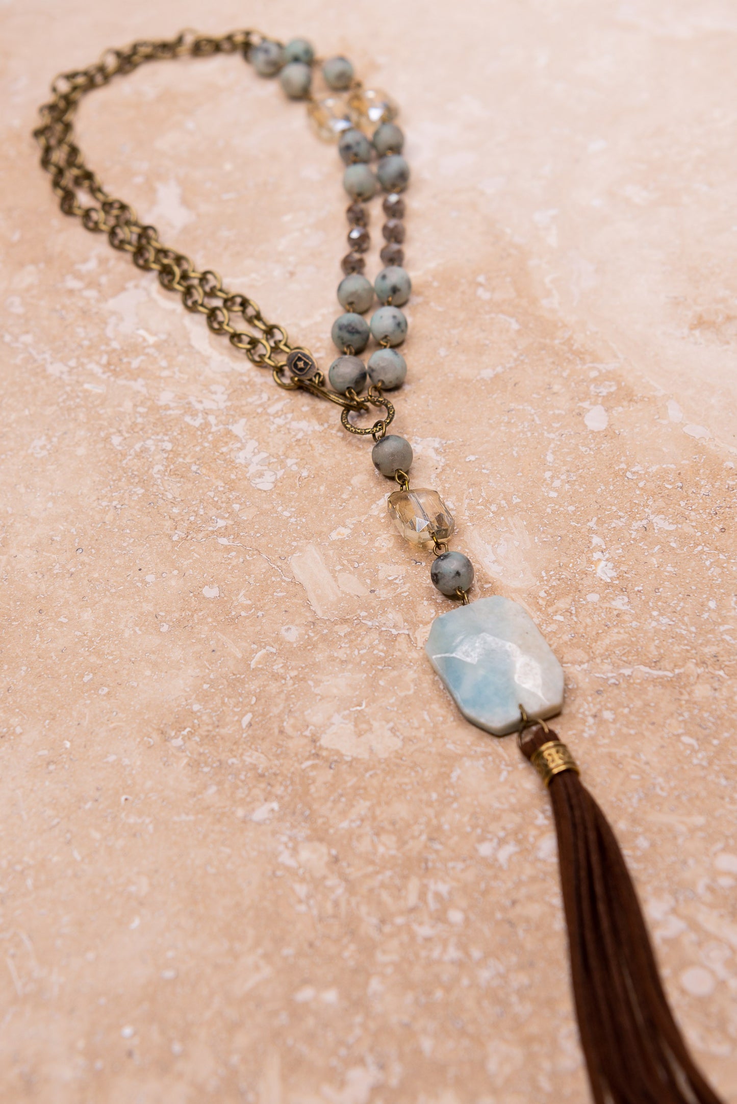 Hunter Beaded Chain Necklace - Blue/Grey