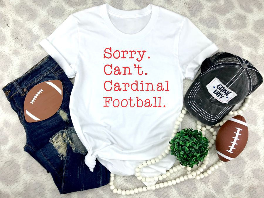 Sorry. Can't. Cardinal Football Graphic Tee - White
