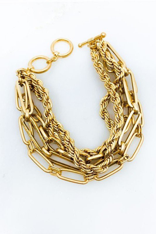 Layered Chain Toggle Clasp Bracelet - Gold