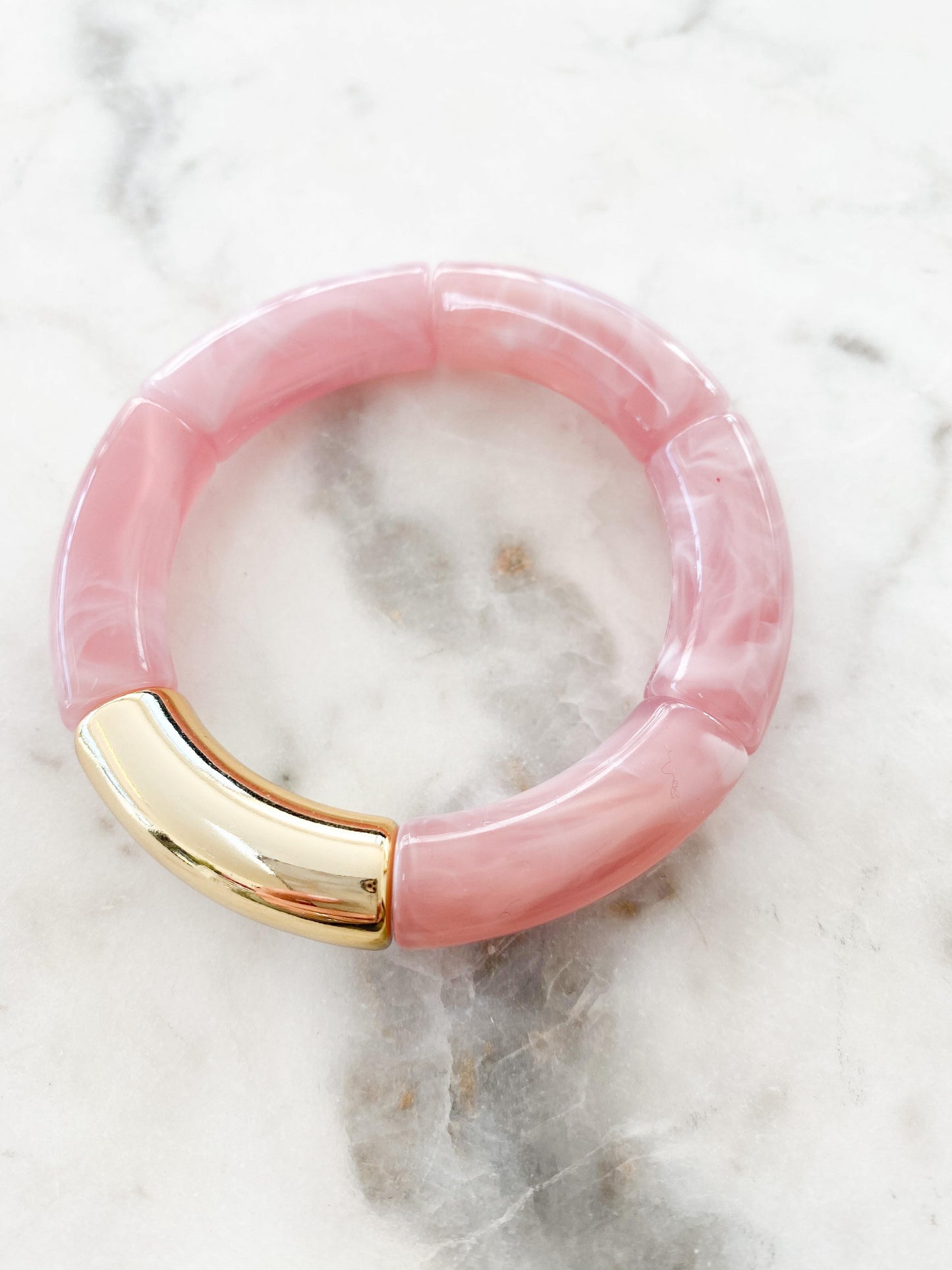 Mar Light Pink with Gold Acrylic Bangle Bracelet