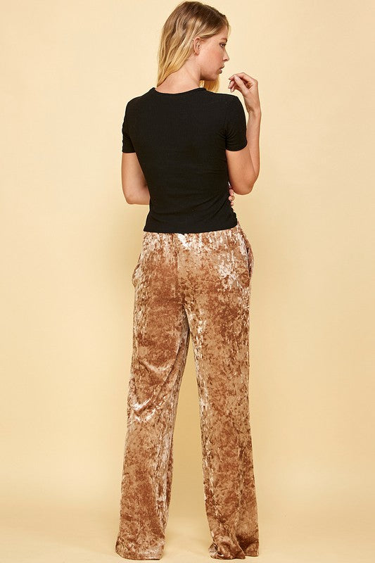 Curvy Girl Elastic Waist Velvet Pants - Champagne