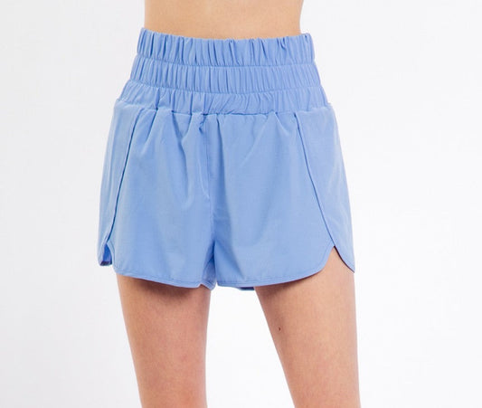 Elasticized Waist Active Wear Shorts - Light Blue