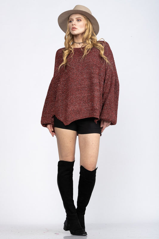 Oversized Sweater with Shimmer - Burgandy