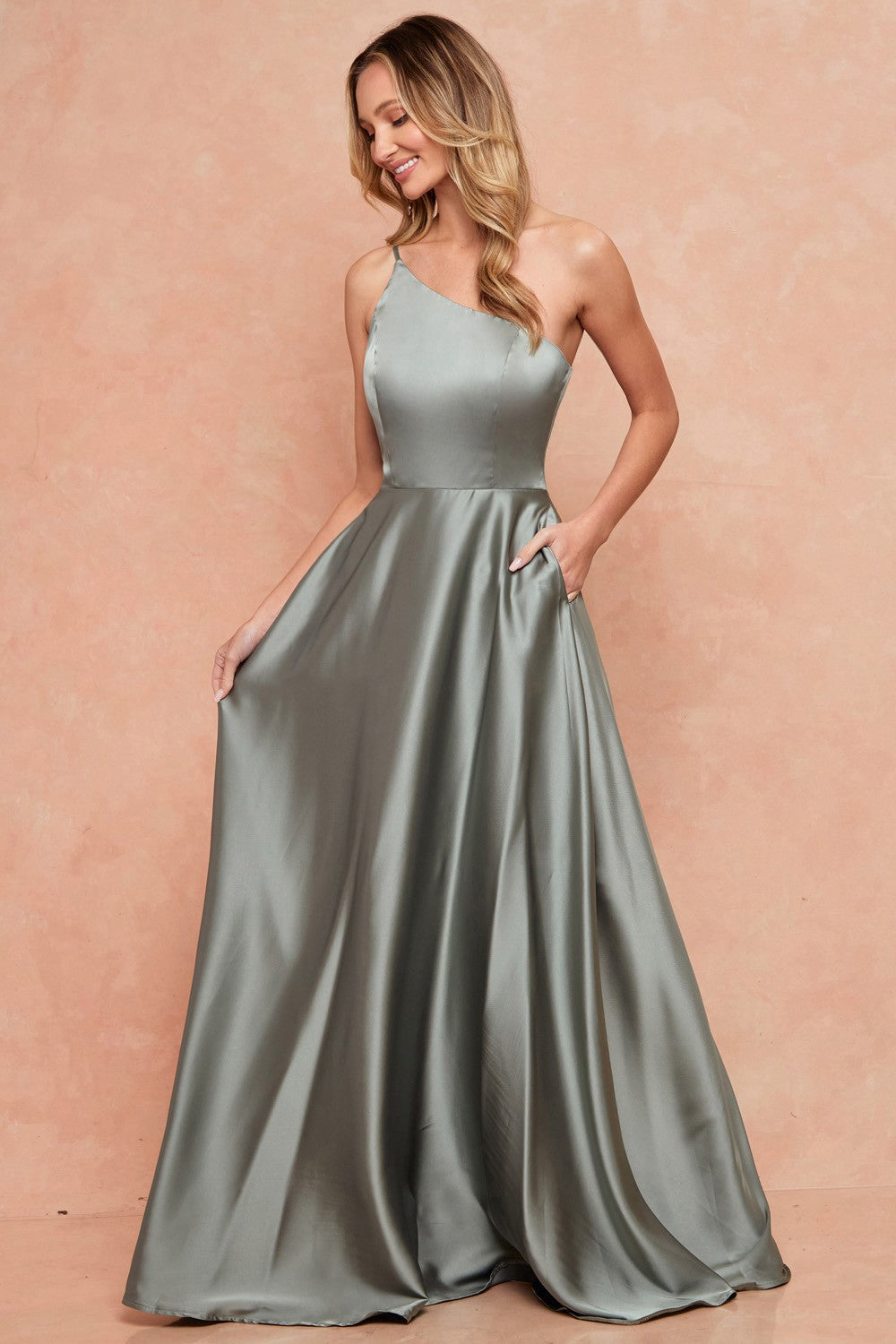 Olive Satin Long Dress