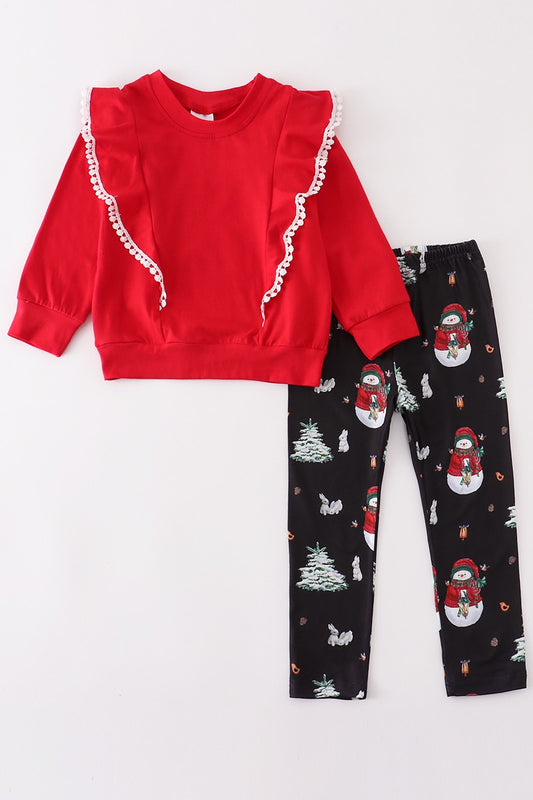 Christmas Snowman Ruffle Top & Pants Set