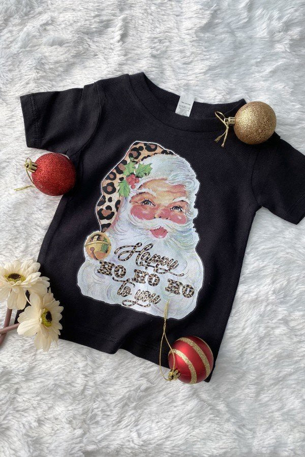 Kids Lucky Happy Ho Ho Ho Christmas Leopard Tee