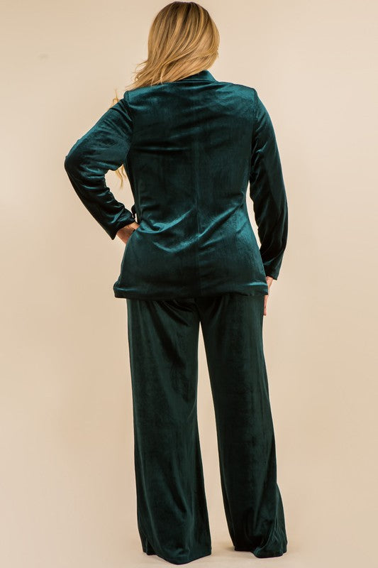Curvy Girl Velvet Blazer Jacket & Wide Leg Pants (Sold Separately) - Hunter Green
