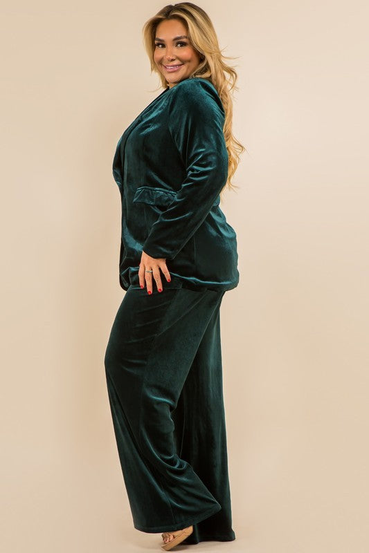 Curvy Girl Velvet Blazer Jacket & Wide Leg Pants (Sold Separately) - Hunter Green