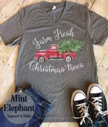 Red Truck Farm Fresh Christmas Trees Holiday Tee