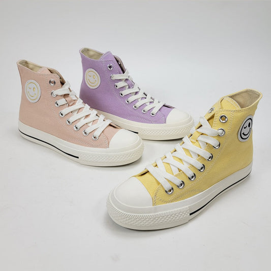 Soft Canvas High Top Smiley Face Sneakers - Yellow