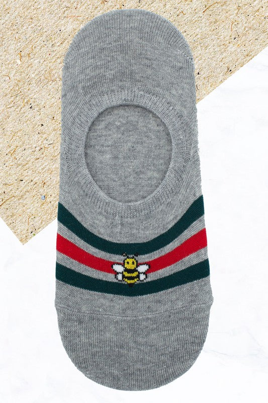 Non-Slip Silicone Pad Striped Bee No Show Socks