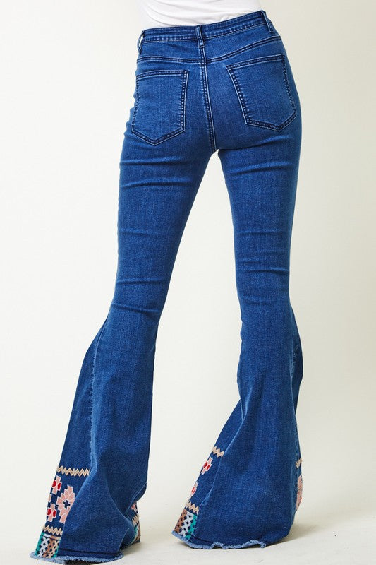 Embroidered Bell Bottom Jeans