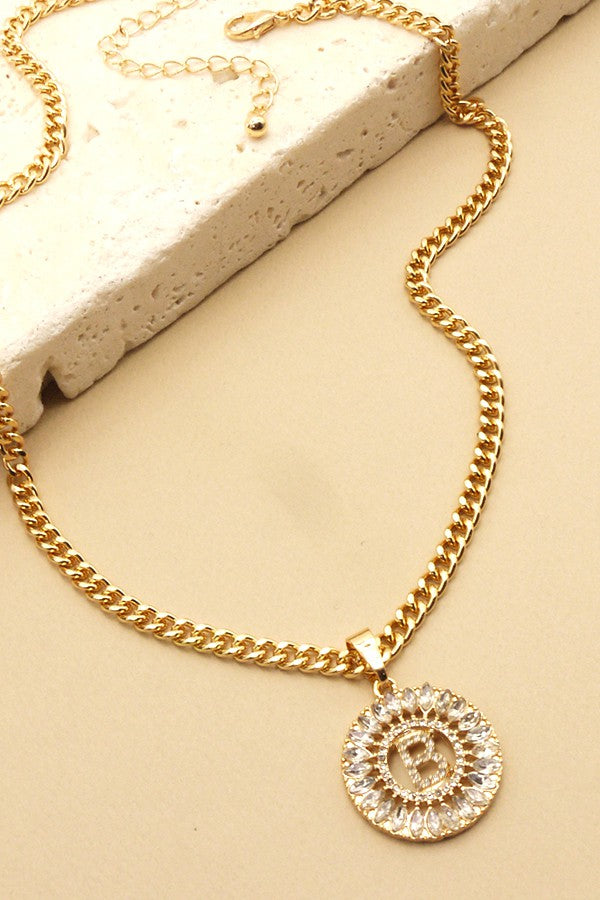 Rhinestone Initial Chunky Chain Necklace