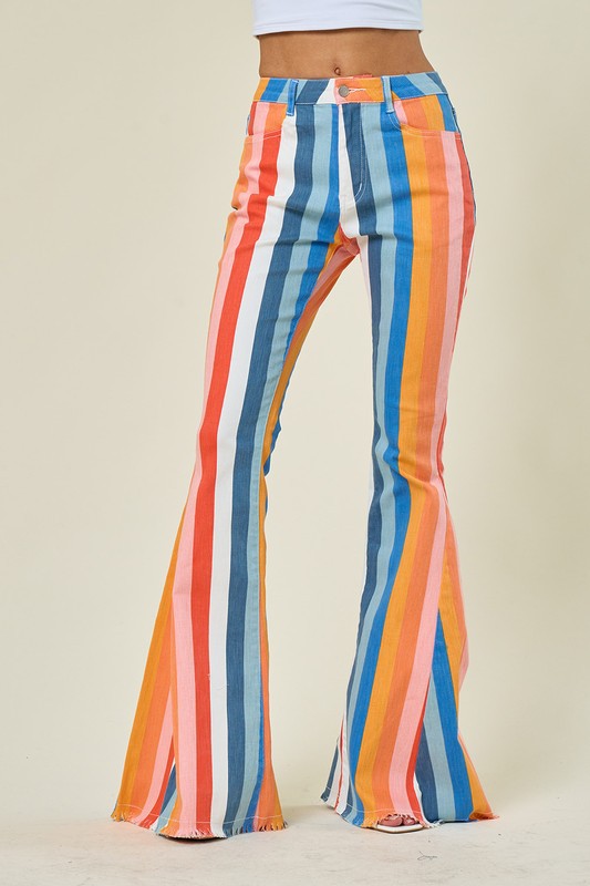 High Waist Flared Denim Jeans - Rainbow