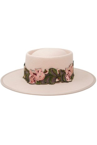 Olive & Pique Wool Felt Boater with Floral Band