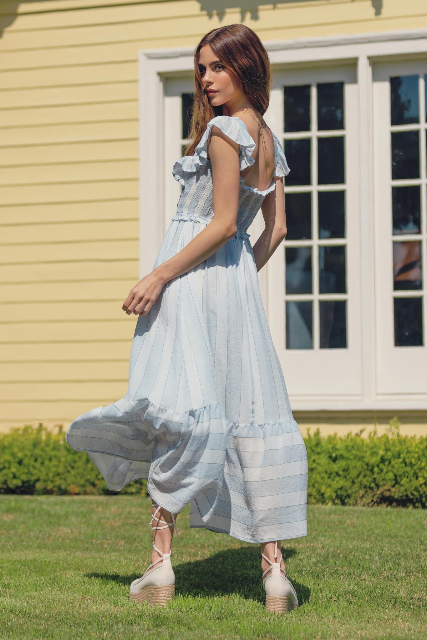 Curvy Girl Striped Smock Dress - Light Denim Blue