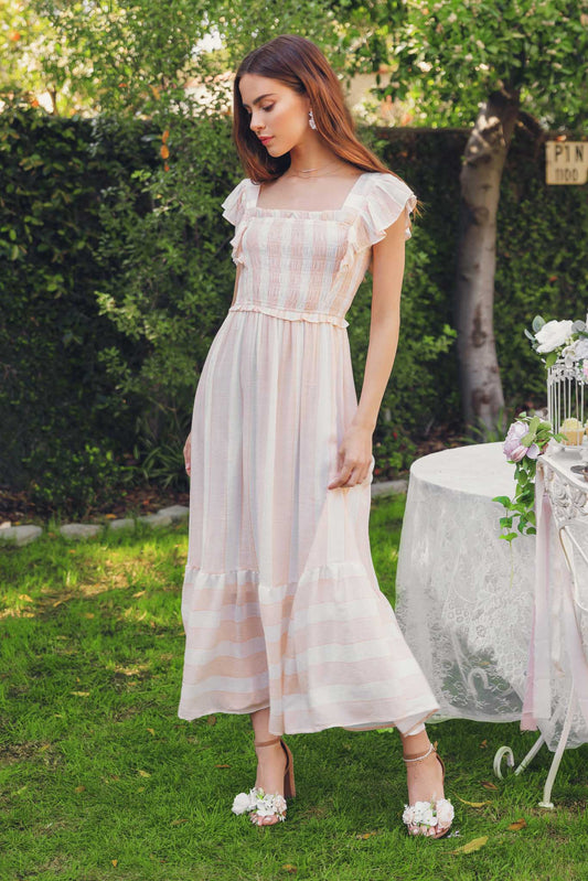 Curvy Girl Striped Smock Dress - Peach