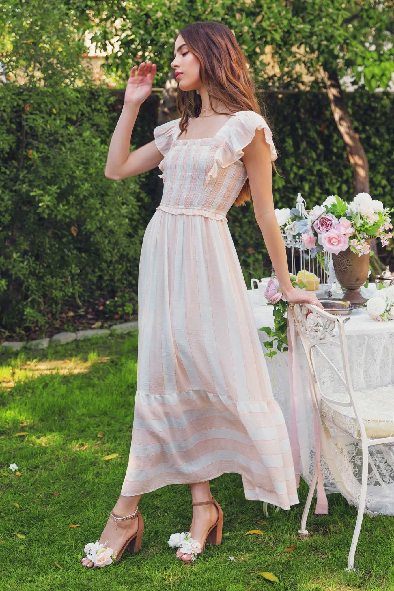 Curvy Girl Striped Smock Dress - Peach