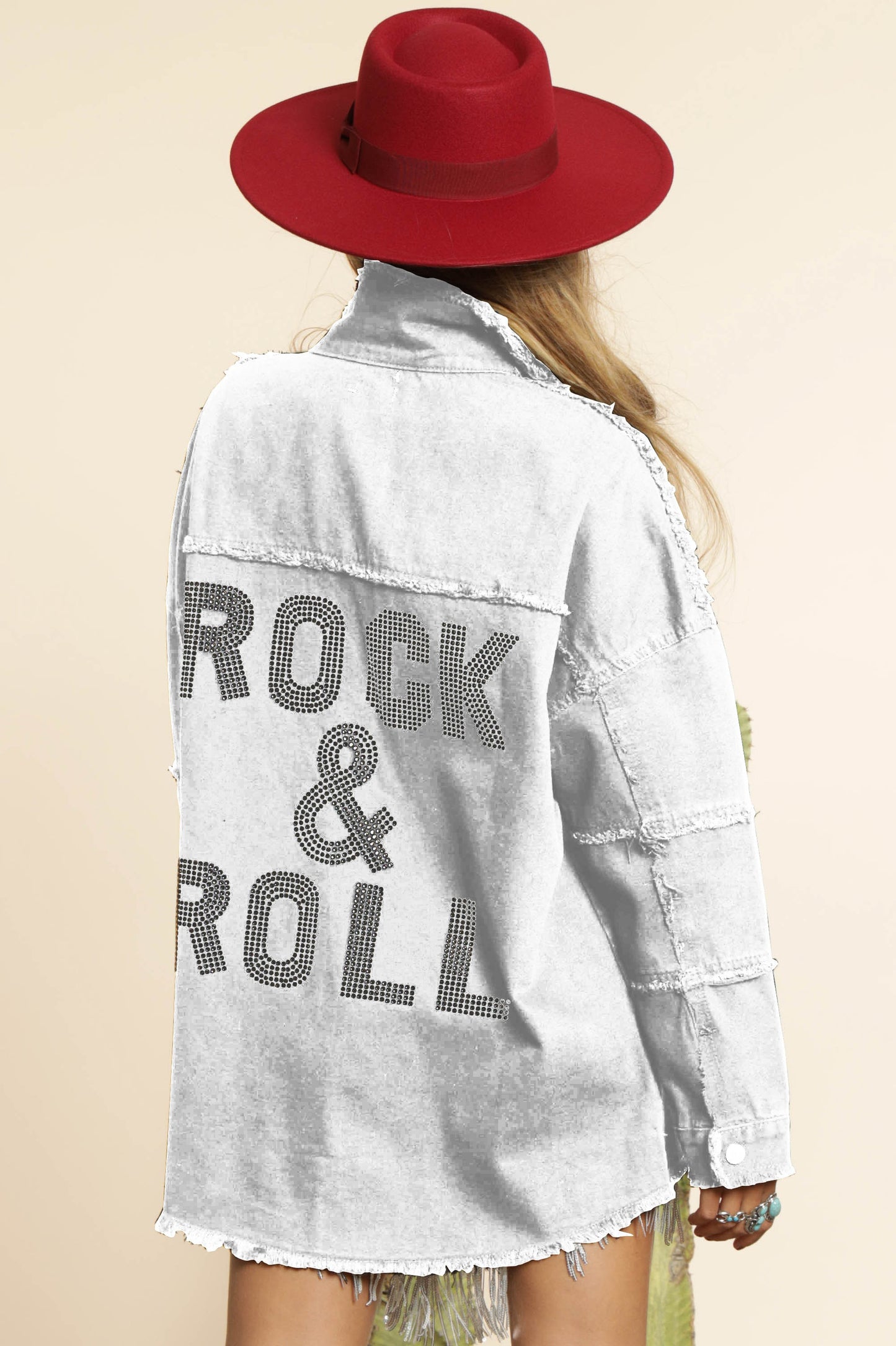 Rock and Roll Stone Stud Denim Jacket - White
