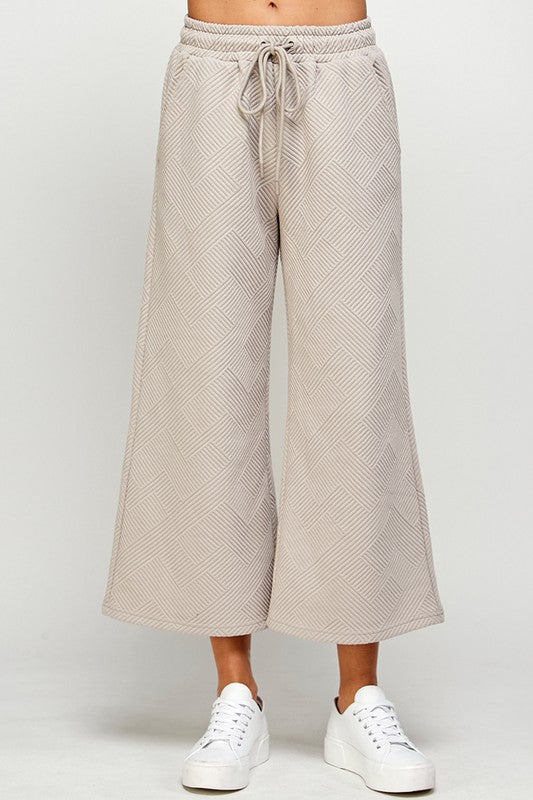 Textured Cropped Wide Pants - Oatmeal