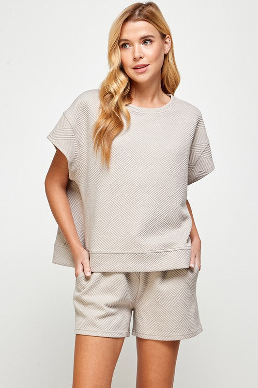 Textured Short Sleeve Sweatshirt Top - Oatmeal