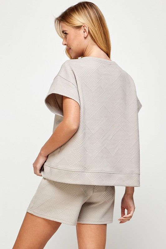 Textured Short Sleeve Sweatshirt Top - Oatmeal