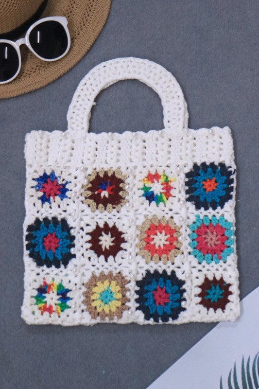 Handmade Crochet Mini Tote Bag - White