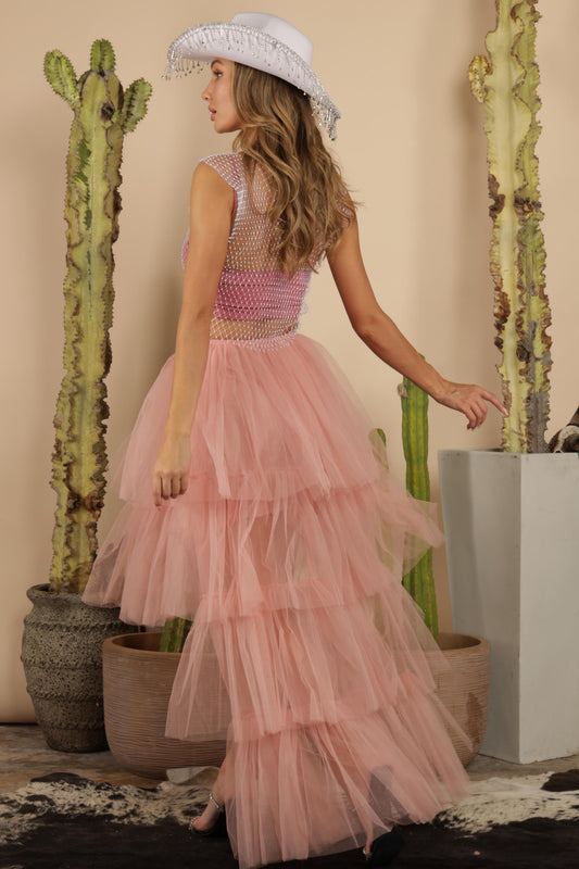 Last Rodeo High Low Tiered Tulle Skirt - Pink