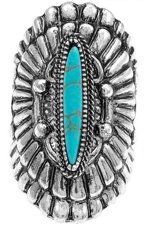 Western Concho Textured Oval Gemstone Cuff Ring
