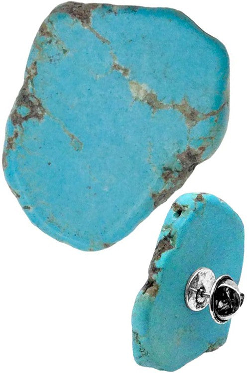 Western Concho Gemstone Badge Pin - Turquoise