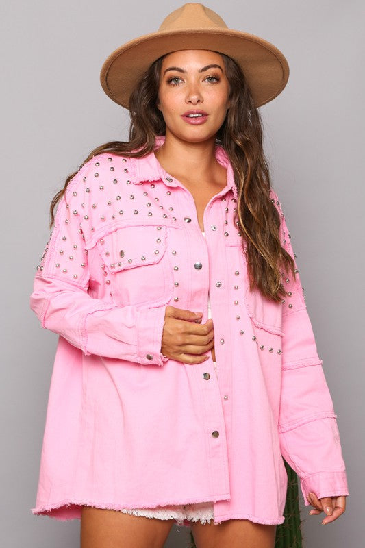 Studded Frayed Jacket - Pink