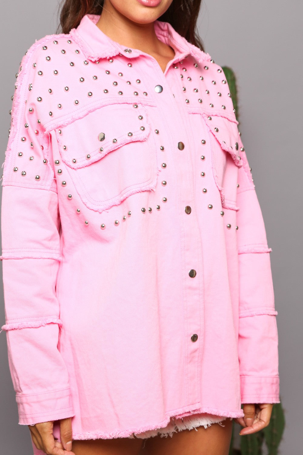 Studded Frayed Jacket - Pink