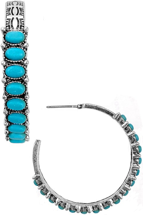 Western Aztec Turquoise Gemstone Hoop Earrings