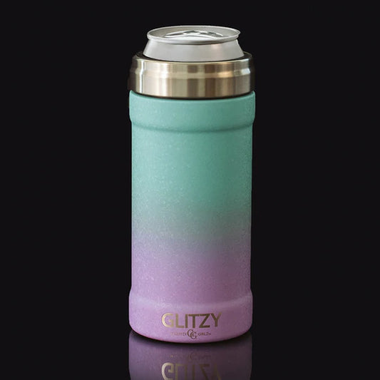 12 oz. Glitzy Skinny Can Cooler - Glacier Ice Paint