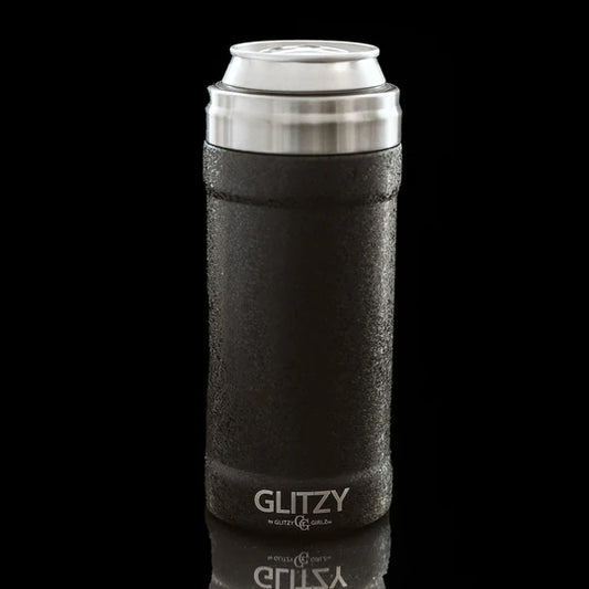 12 oz. Glitzy Skinny Can Cooler - Black Ice Paint